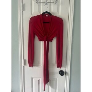 Red Long Sleeved Tie Front Crop Top